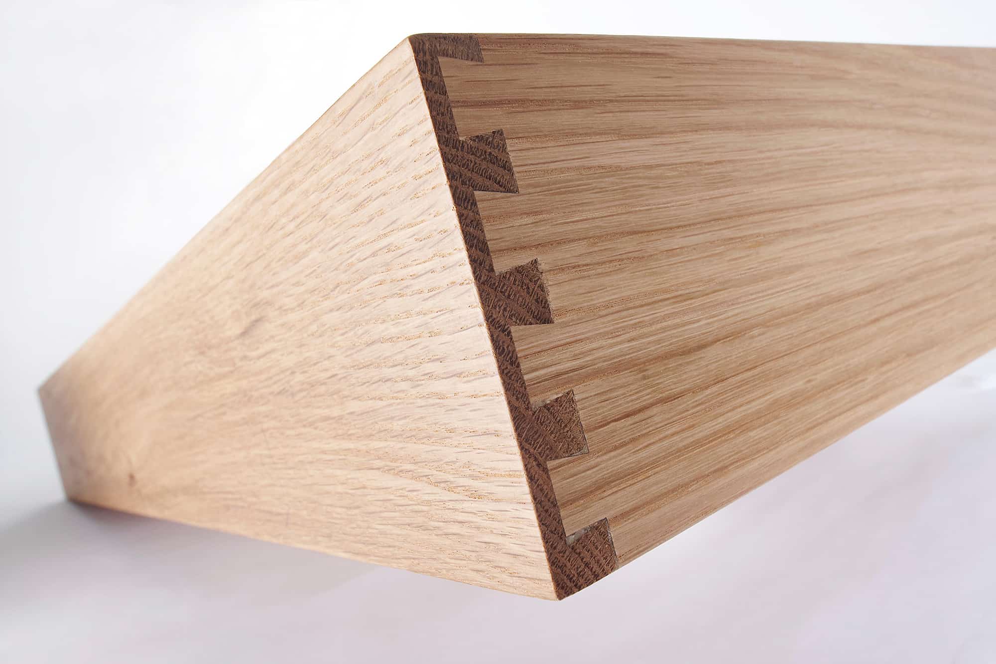 Close up of a dovetail joint on the corner